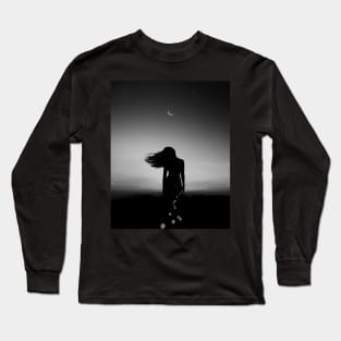 Woman, Girl, Moon print, Fashion art, Fashion print, Scandinavian art, Modern art, Wall art, Print, Minimalistic, Modern Long Sleeve T-Shirt